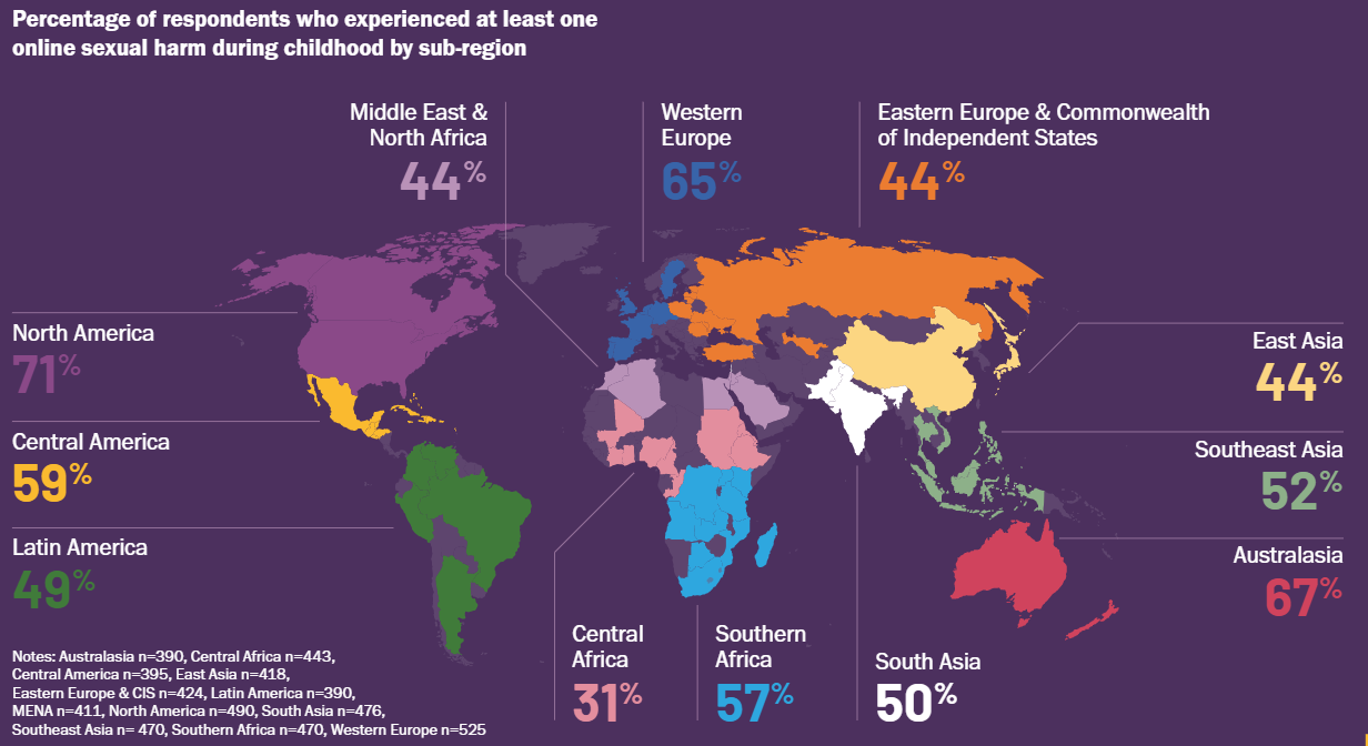 A map showing statistics of increased online child sexual abuse.