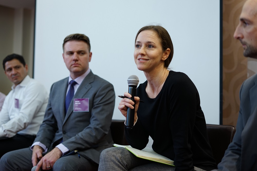 Brooke Istook, Director of Programmes and Partnerships at Thorn, participates in a panel discussion on technology solutions and innovative practices at the End Violence grantee convening.