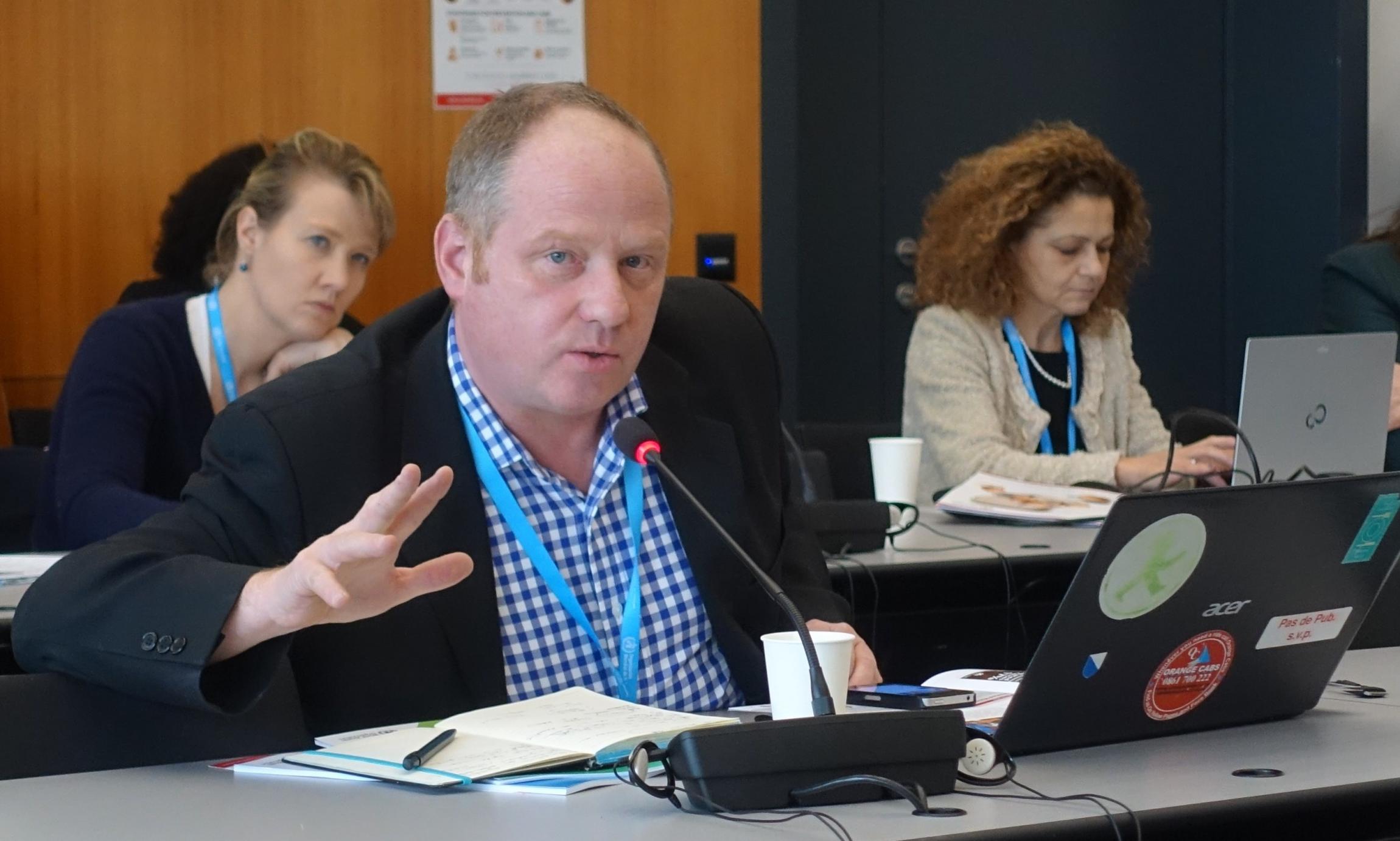 Steve Crump advocates for the need for deaf children to be safe at the World Health Organisation’s World Hearing Forum in Geneva.