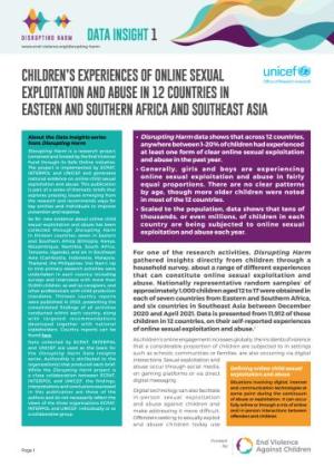 Disrupting Harm Data Insights 1: children’s experiences of online sexual exploitation and abuse in 12 countries in Eastern and Southern Africa and Southeast Asia 