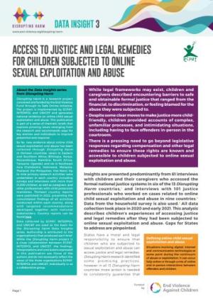 Disrupting Harm Data Insights 3: access to justice and legal remedies for children subjected to online sexual exploitation and abuse    