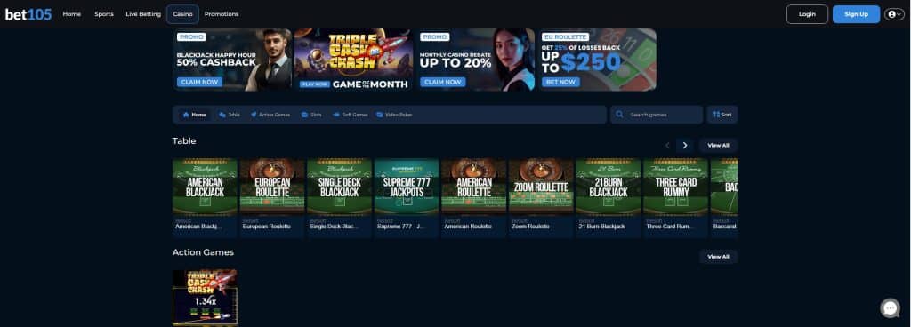 Bet105 Georgia online sportsbook front page snapshot