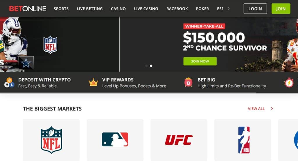 BetOnline online sportsbook homepage snapshot
