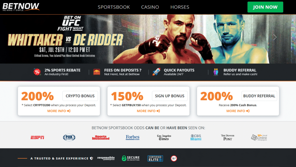 BetNow Georgia sportsbook showing the best ongoing promotions on its home page